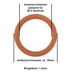 Kupferdichtring einzeln für Ölablassschraube M13x18x1,5